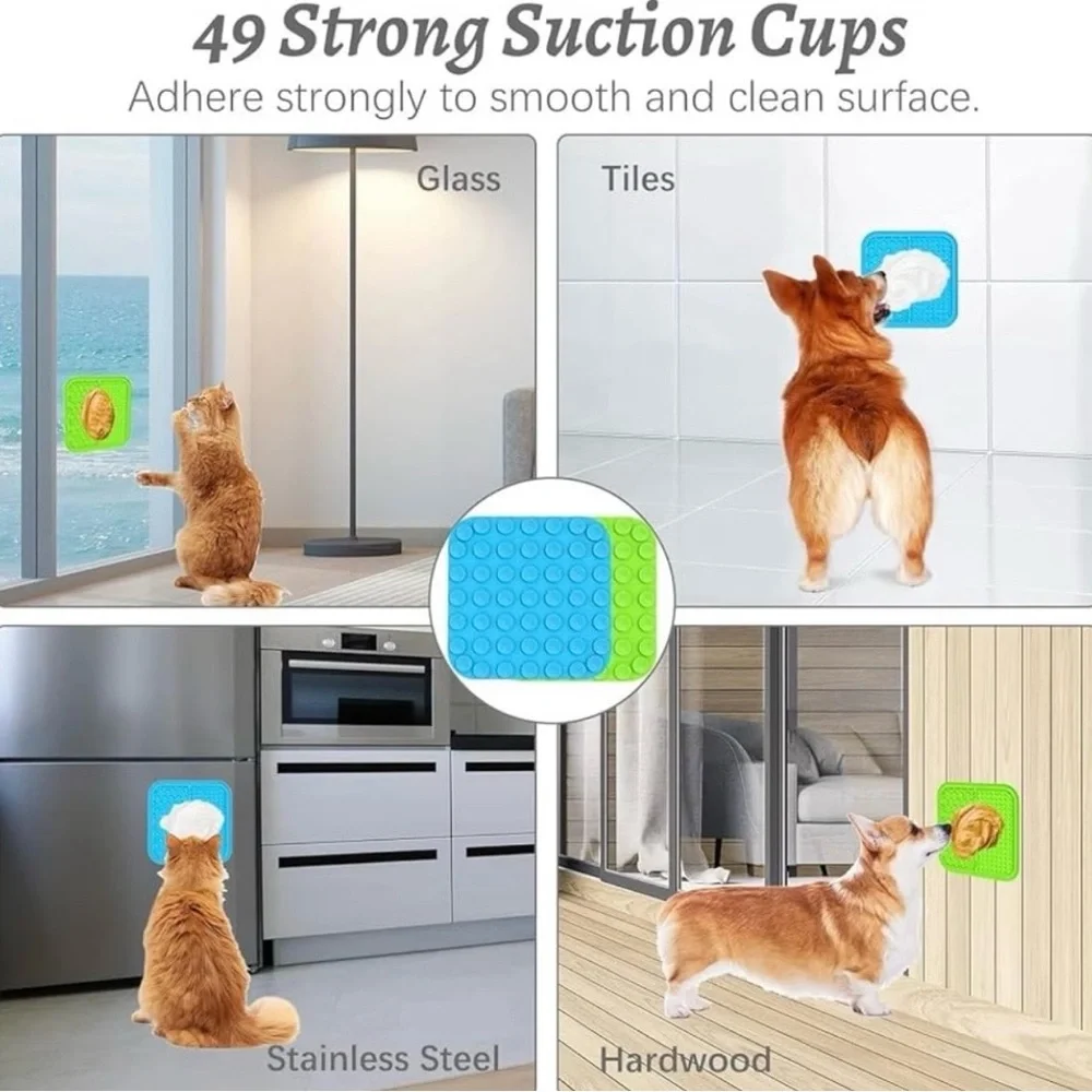 💞 New Green Silicone Pet Slow Feeder & Enrichment Lick Mat with Suction Cups